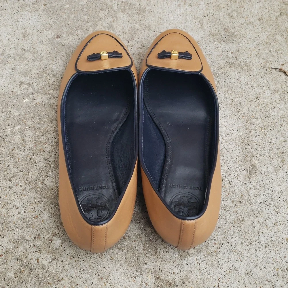 Tory Burch Dakota Maison Bow Leather Loafers Flats Size 8 Designer Neutral